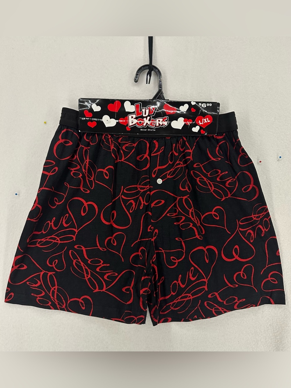 Luv Boxers Love Heart Print Boxer Shorts Black Red L/XL NWT Valentine’s